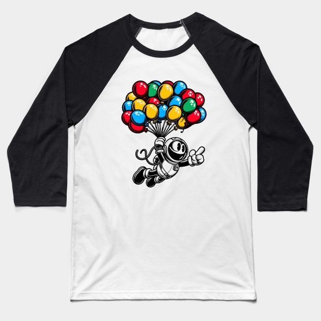 Colorful Air Balloons Astronaut Baseball T-Shirt by ArtisanEcho